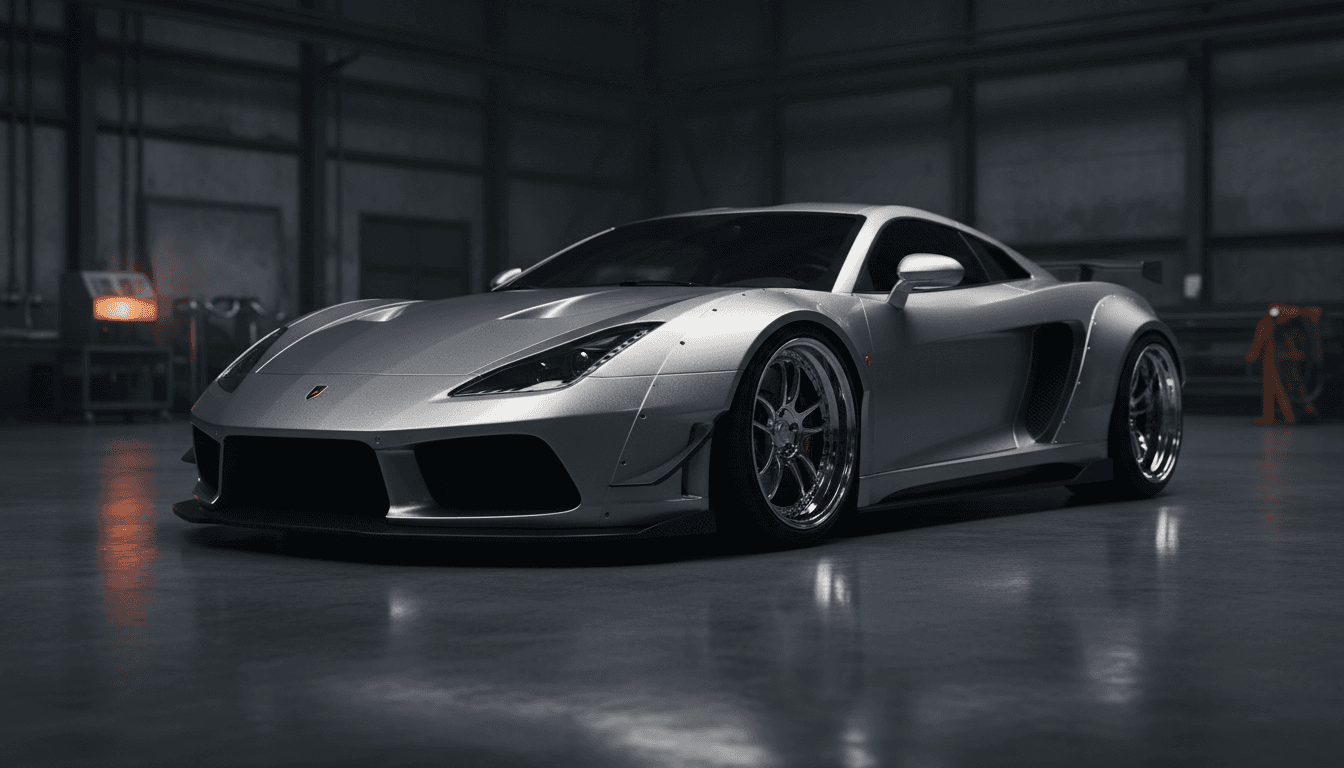 Widebody supercar with flared fenders and an aggressive aerodynamic kit