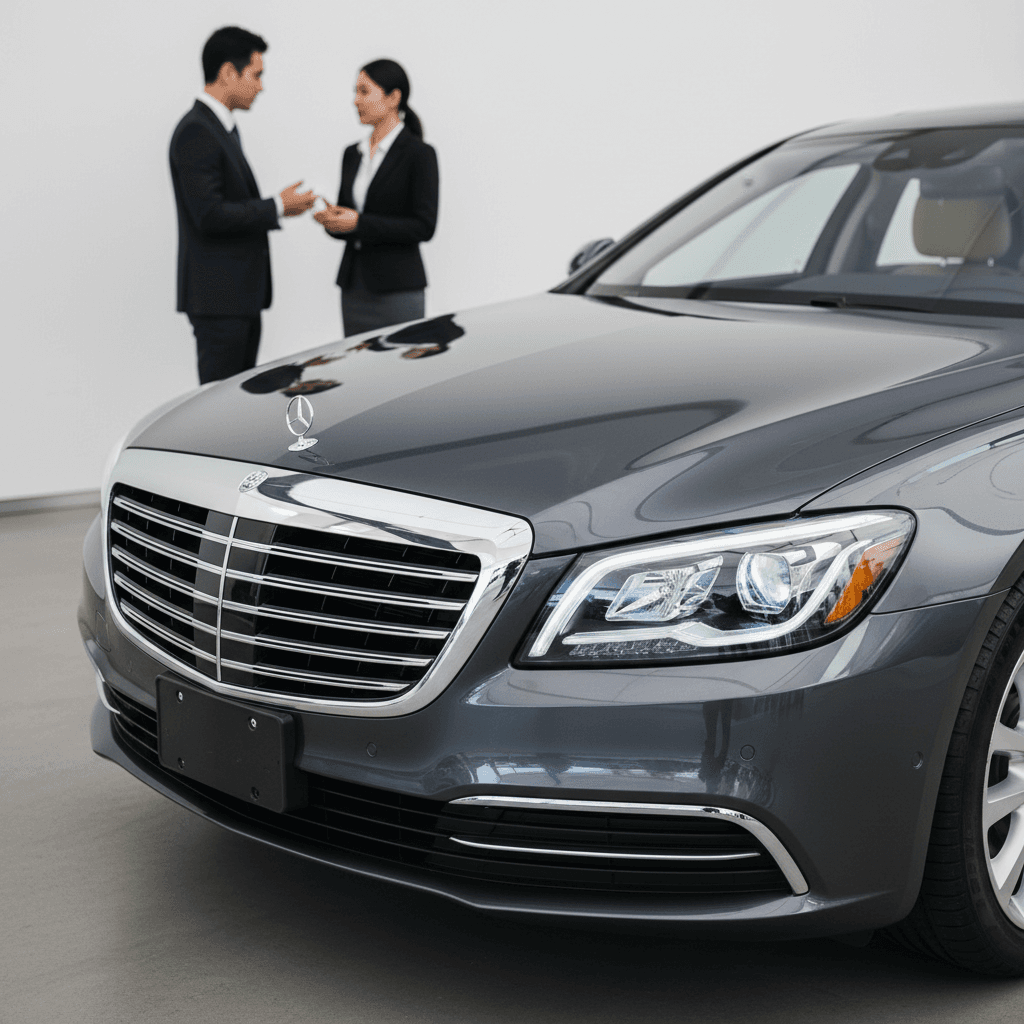 Luxury sedan with satin pearl wrap